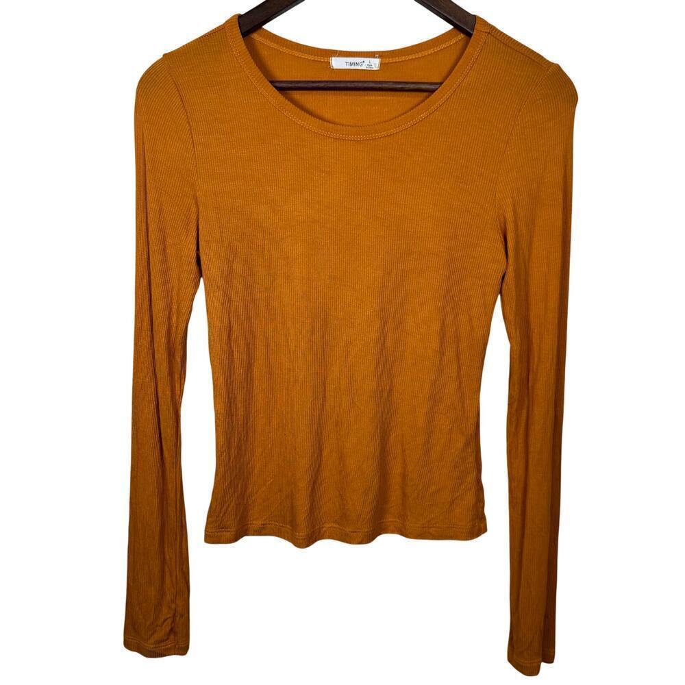 Mustard Ribbed Long Sleeve Fitted Top – Size L